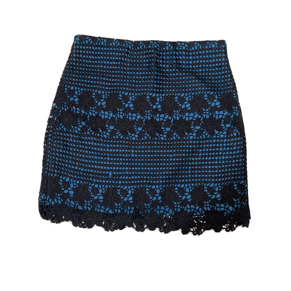 LOFT Ladies Skirt Black Cotton Over Blue Polyester Rayon Under Skirt Size 8 - Picture 1 of 5